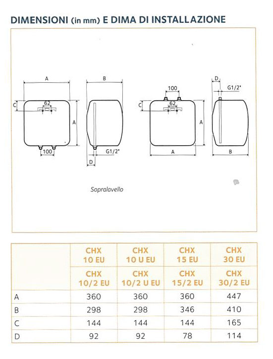 Scaldabagno elettrico sottolavello CHX EU 10 litri Chaffoteaux 3100377