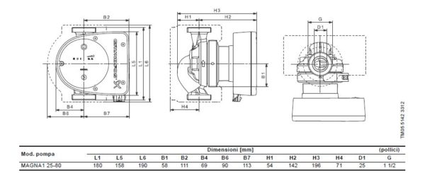 dimensioni Grundfos Magna1 25-80