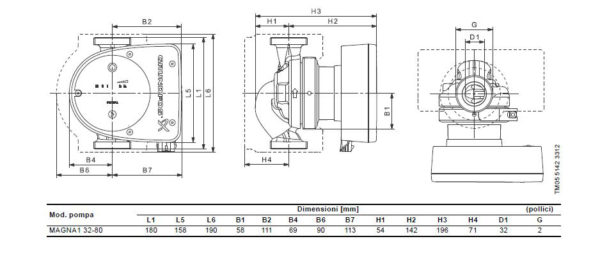 dimensioni Grundfos Magna1 32-80