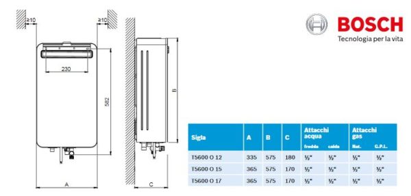 Scaldabagno per esterno Bosch Therm 5600 O 12lt V31 a GPL - immagine 2